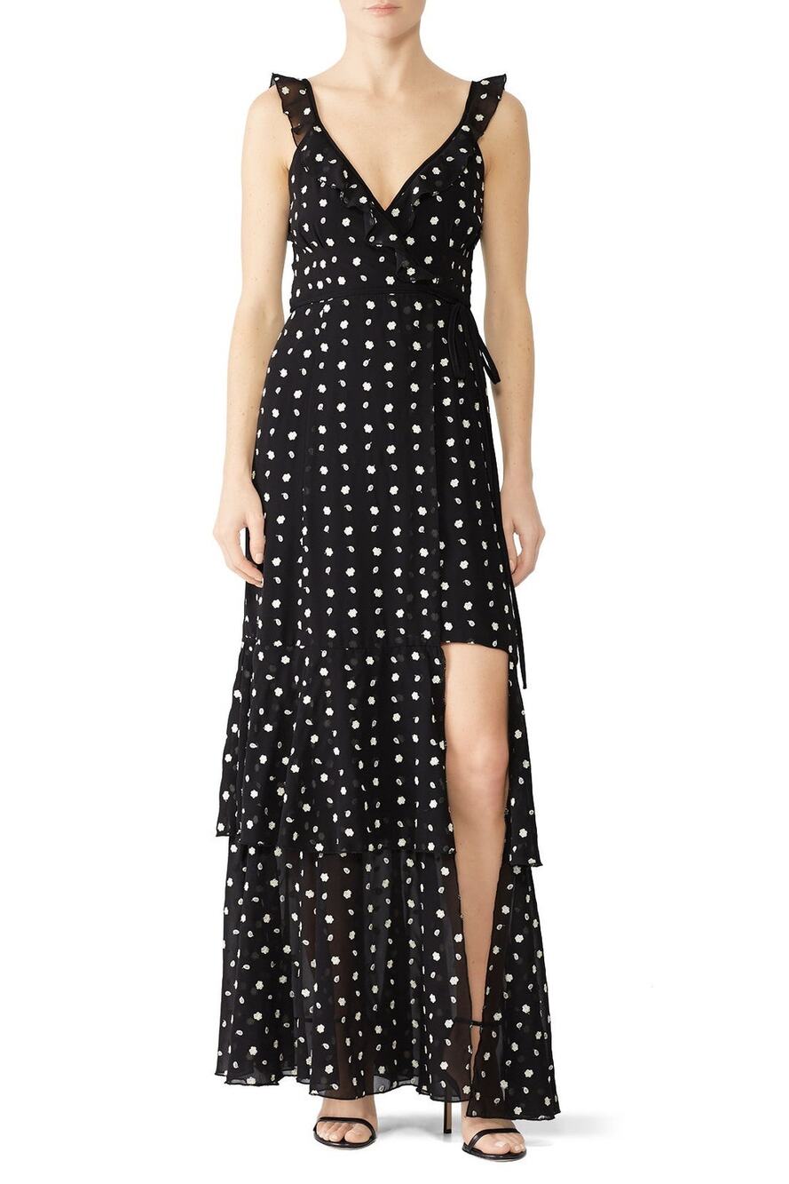 Hutch Georgia Black Floral Embroidered V-Neck Maxi Dress Size Small